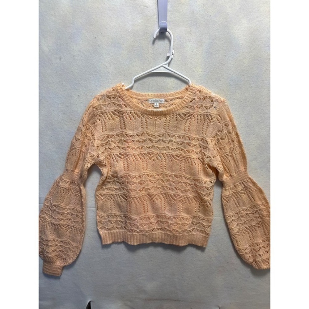Ophelia Roe Crochet Knit Sweater Womens Medium Peach Balloon Sleeve Boho